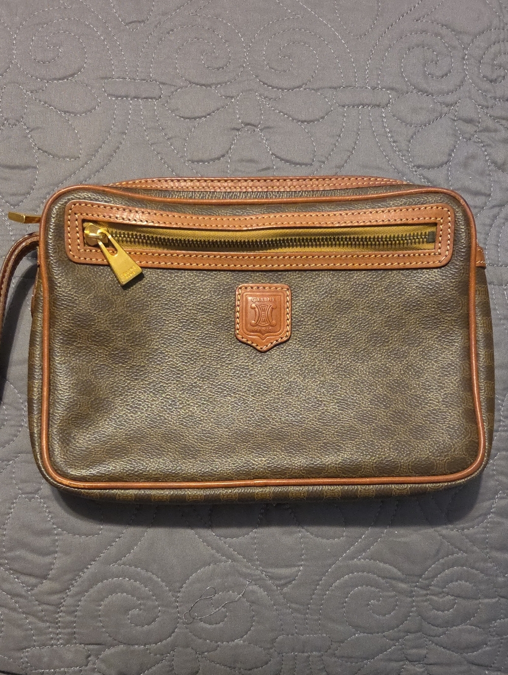 Celine Macadam Brown Coated Canvas Clutch/Wristlet -Vintage